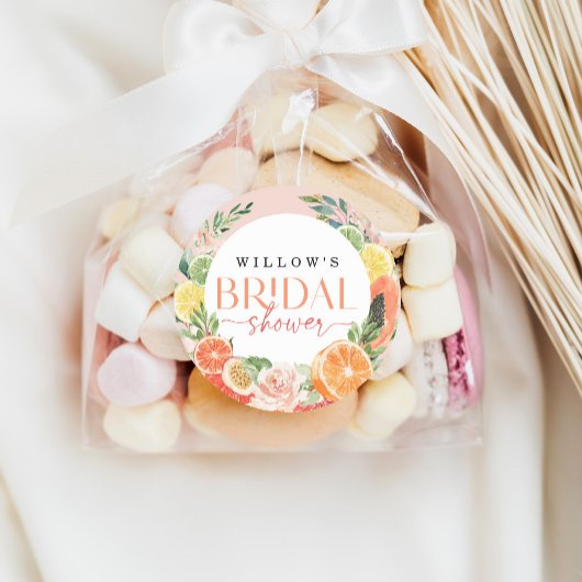 Tropisch Citrus Bruiloft Feest Favor Ronde Sticker