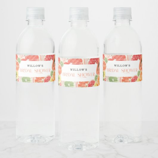 Tropisch Citrus Bruiloft Shower Waterfles Etiket (Flessen)