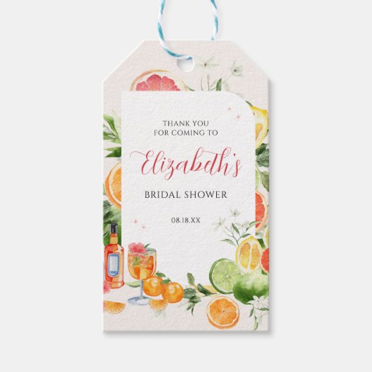 Tropisch Citrus Bruiloft Uitnodiging Favorietkaart Cadeaulabel (Voorkant)