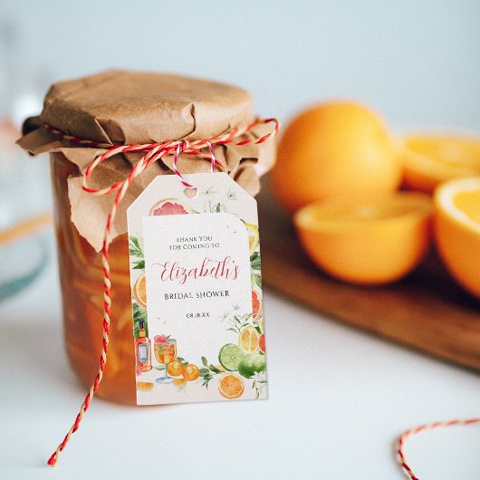 Tropisch Citrus Bruiloft Uitnodiging Favorietkaart Cadeaulabel