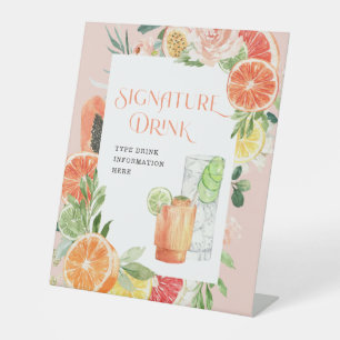 Tropisch Citrus Bruiloftsfeest Signature Drink Bor Reclamebord Met Voetstuk