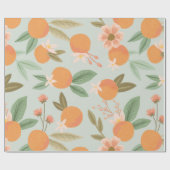 Tropisch Citrus Floral Mint Green Cadeaupapier (Vlak)