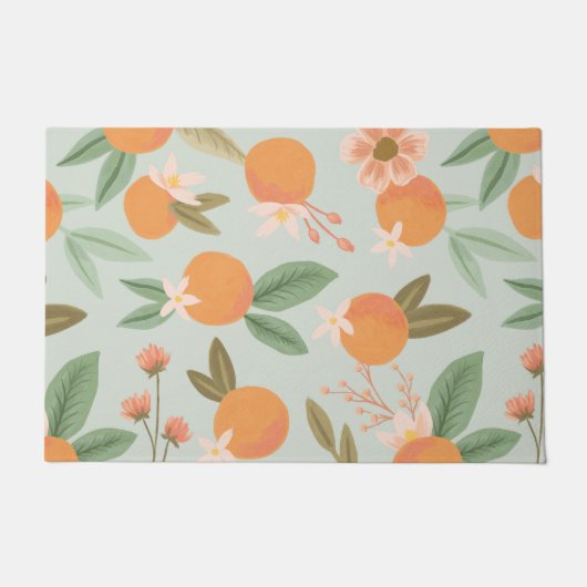 Tropisch Citrus Floral Mint Green Deurmat (Voorkant)