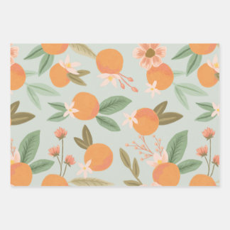Tropisch Citrus Floral Mint Green Inpakpapier Vel