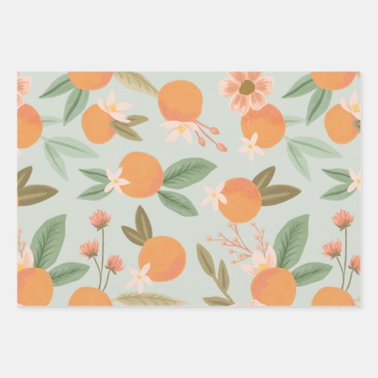 Tropisch Citrus Floral Mint Green Inpakpapier Vel (Voorkant)