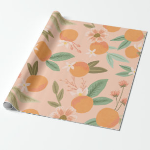 Tropisch citrus Floral roze Cadeaupapier