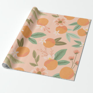 Tropisch citrus Floral roze Cadeaupapier