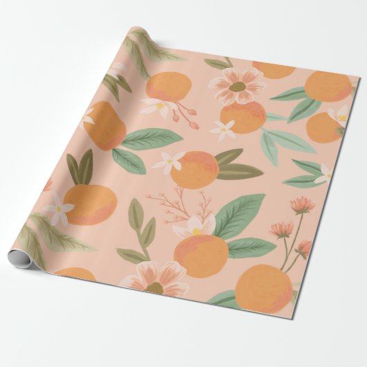 Tropisch citrus Floral roze Cadeaupapier (Uitgerold)