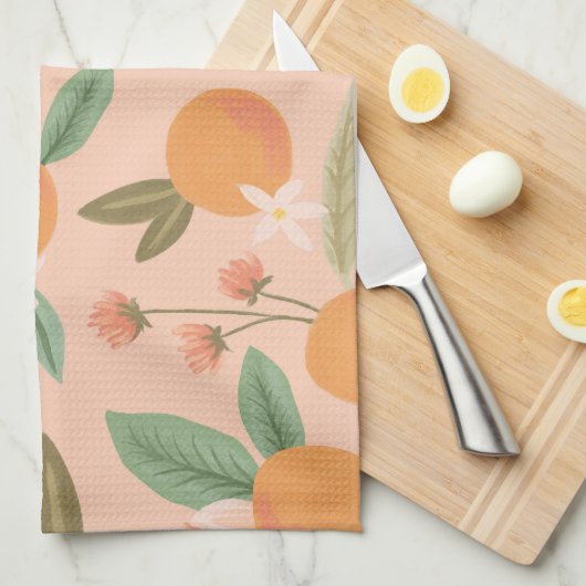 Tropisch citrus Floral roze Theedoek (Quarter Fold)