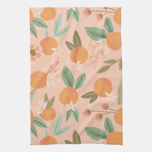 Tropisch citrus Floral roze Theedoek (Verticaal)