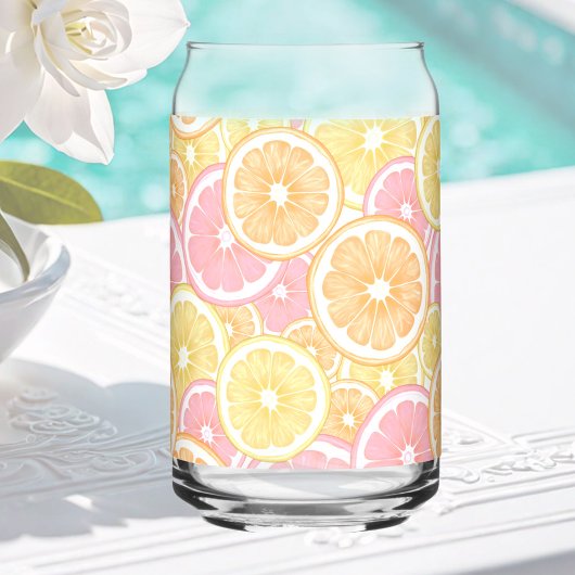Tropisch Citrus Fruit Patroon Zomer Kleurrijk Blikvorm Glas