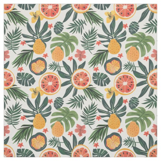 Tropisch Citrus & Peer Patroon Stof (Swatch)