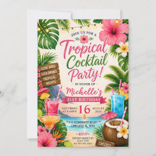 Tropisch Cocktailfeest Strand 21e Verjaardag Kaart