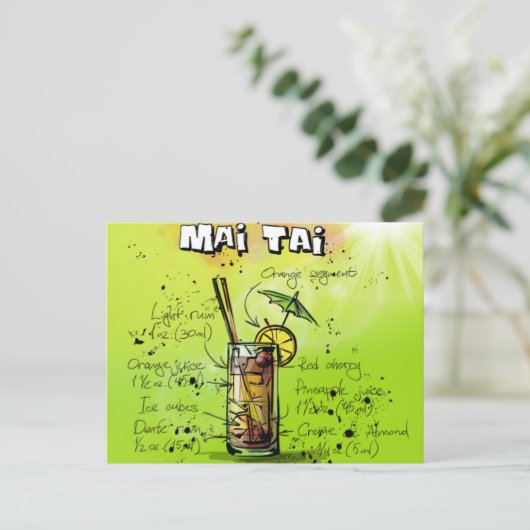 Tropisch cocktailrecept briefkaart (Staand voorkant)