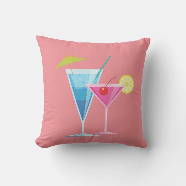 Tropisch Cocktails Summer Pillow op koraal buiten Buitenkussen (Voorkant)