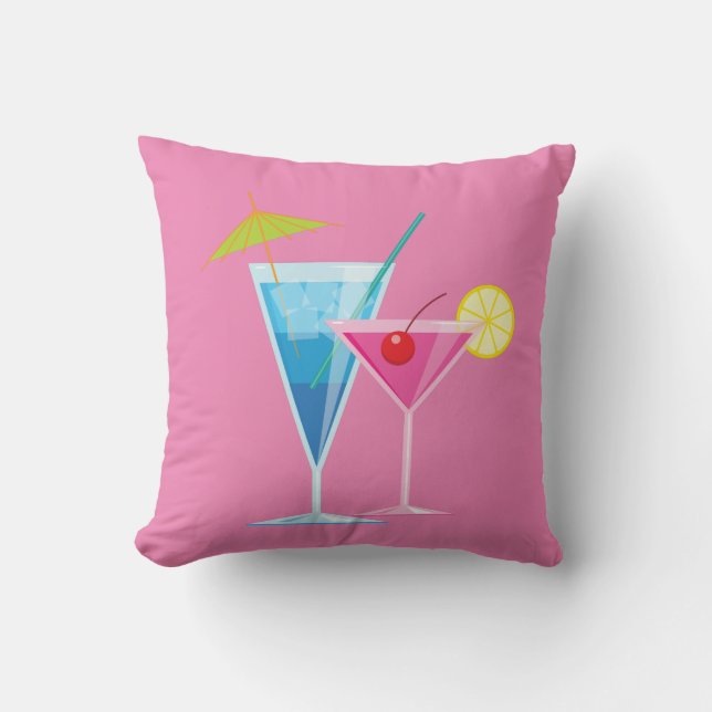 Tropisch Cocktails Summer Pillow op roze Kussen (Voorkant)