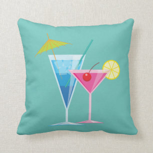 Tropisch Cocktails Summer Pillow op Turquoise Kussen
