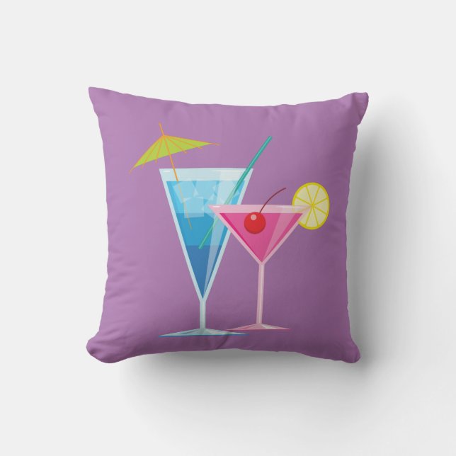 Tropisch Cocktails Summer Pillow Paars Kussen (Voorkant)
