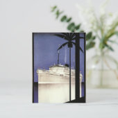 Tropisch cruiseschip met Vintage-reisroute en palm Briefkaart (Staand voorkant)
