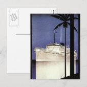 Tropisch cruiseschip met Vintage-reisroute en palm Briefkaart (Voorkant / Achterkant)