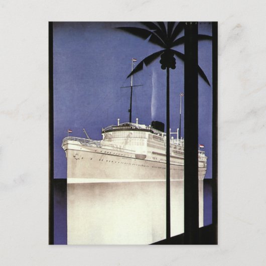Tropisch cruiseschip met Vintage-reisroute en palm Briefkaart (Voorkant)