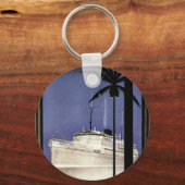 Tropisch cruiseschip met Vintage-reisroute en palm Sleutelhanger (Voorkant)