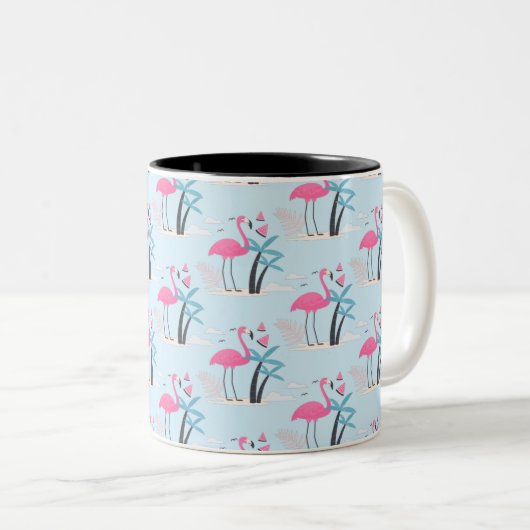 Tropisch Cute grappige flamingo waterverf patroon Tweekleurige Koffiemok (Voorkant rechts)