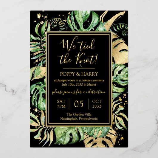 Tropisch dat we de Knot Eloped Reception Party heb Folie Uitnodiging (Voorkant)