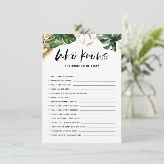 Tropisch die de Bride Best Shower Game Kaart kent (Staand voorkant)