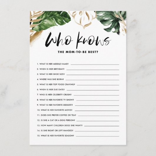 Tropisch die mama het beste Baby shower spel kent Informatiekaartje (Voorkant)