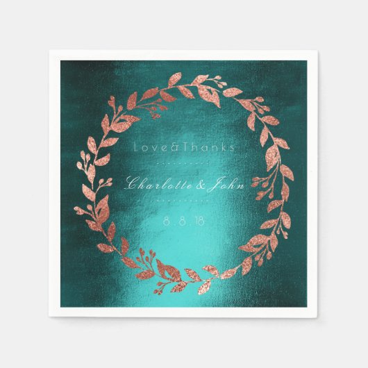 Tropisch diepe groene goudroze penseel Blauwgroen  Servetten (Voorkant)