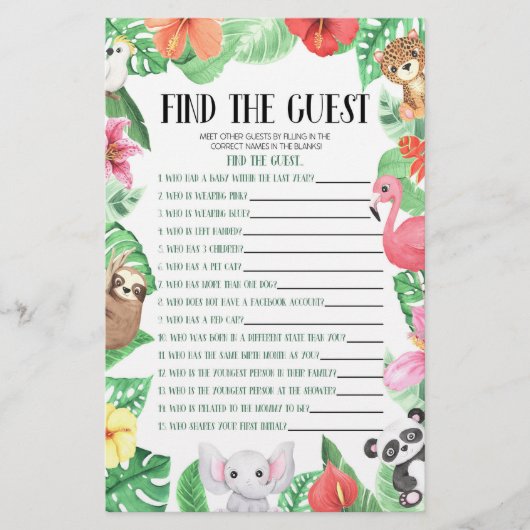 Tropisch dier vindt het gastBaby shower Briefpapier (Voorkant)