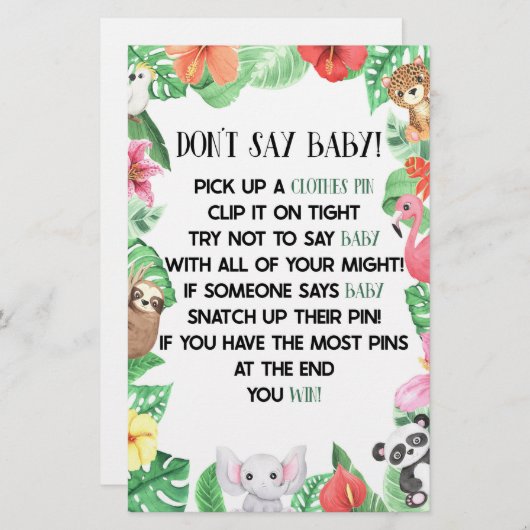 Tropisch dier zeg geen Baby shower spel Briefpapier (Voorkant / Achterkant)
