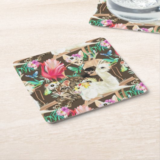 Tropisch dierpatroon kartonnen onderzetters (Schuin)