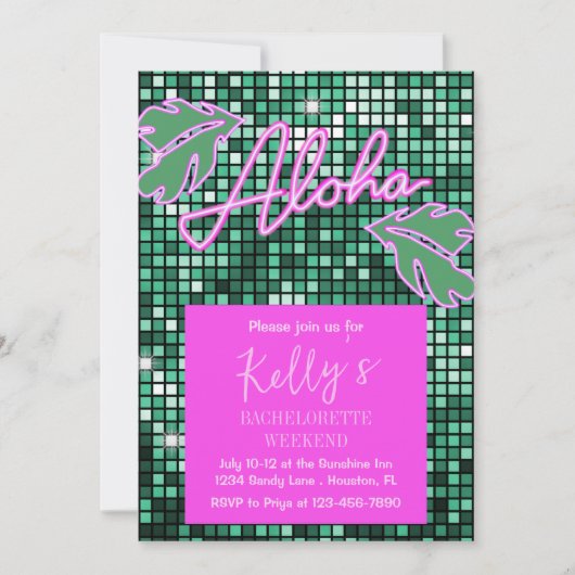 Tropisch Disco Bachelorette Weekend Neon Kaart (Voorkant)