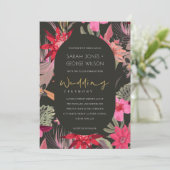 Tropisch donker Boho Red Blush Floral Wedding Invi Bedankkaart (Staand voorkant)