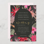 Tropisch donker Boho Red Blush Floral Wedding Invi Bedankkaart (Voorkant / Achterkant)