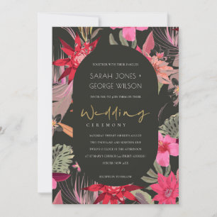 Tropisch donker Boho Red Blush Floral Wedding Invi Bedankkaart
