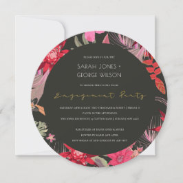 Tropisch donker Boho Red Floral Verloving Invite Bedankkaart