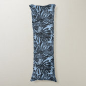 Tropisch donkerblauw grijs monstera Oerwoud lekt Lichaamskussen (Voorkant Verticaal)