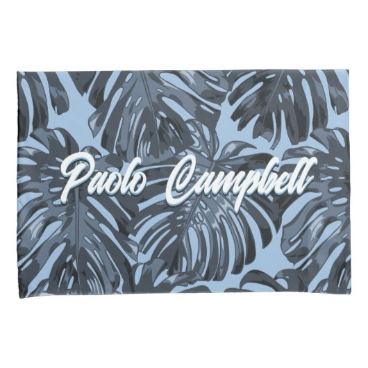 Tropisch donkergrijs blauw laat paar namen achter kussensloop (Voorkant-Rechts)