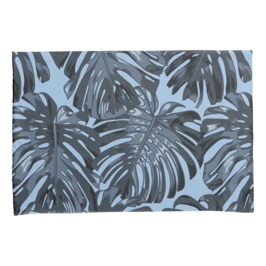 Tropisch donkergrijs blauw Monstera Oerwoud lekt Kussensloop (Voorkant-Rechts)