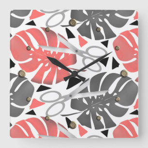 Tropisch drukmonster verlaat schaar oerwoud exo vierkante klok