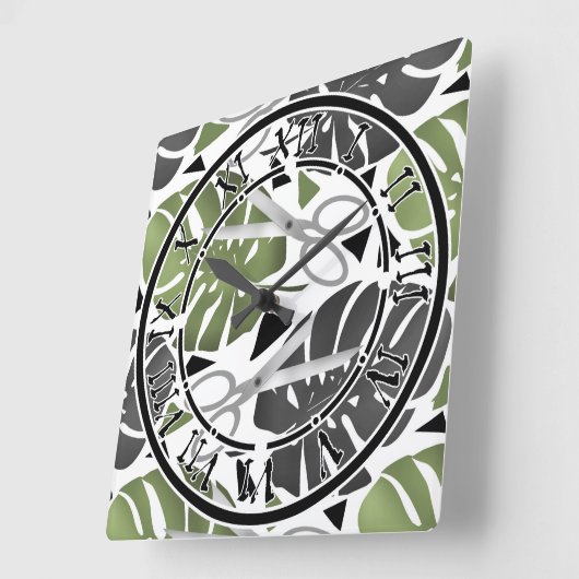 Tropisch drukmonster verlaat schaar oerwoud exo vierkante klok (Hoek)