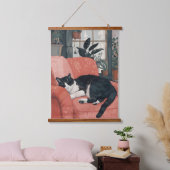 Tropisch dutje: Gezellige kat in Oerwoud Home Hangend Wandkleed (Slaapkamer)