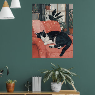 Tropisch dutje: Gezellige kat in Oerwoud Home Poster