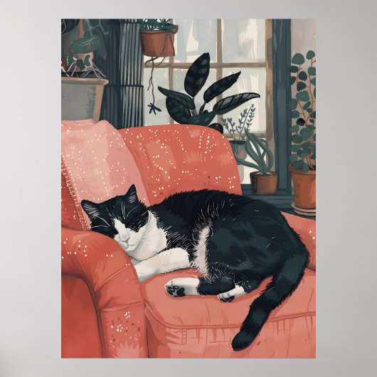 Tropisch dutje: Gezellige kat in Oerwoud Home Poster (Voorkant)