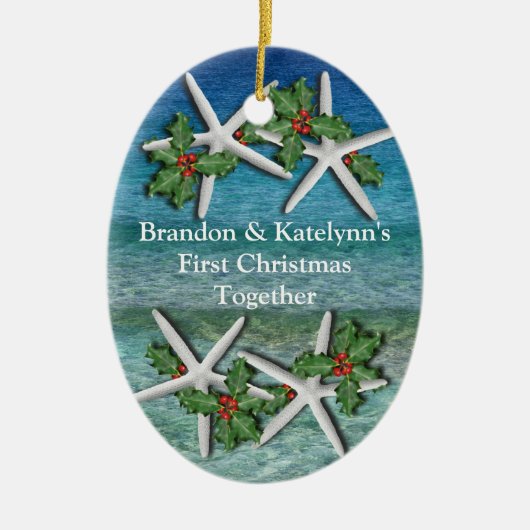 Tropisch eerste kerst gepersonaliseerde ornament (Voorkant)