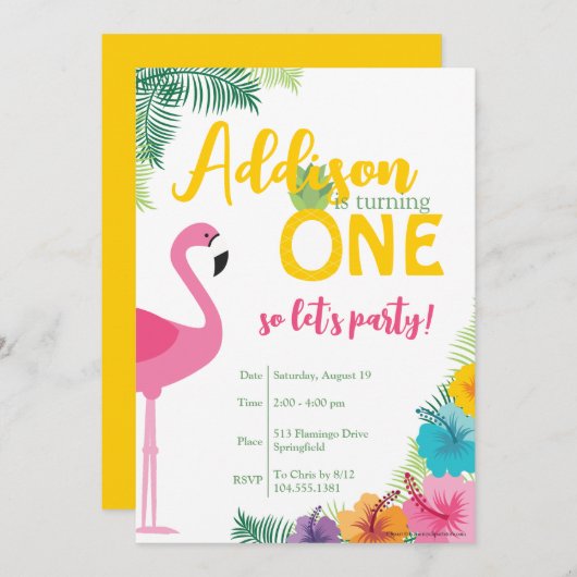 Tropisch eerste verjaardagsfeest. Luau Invite Kaart (Voorkant / Achterkant)