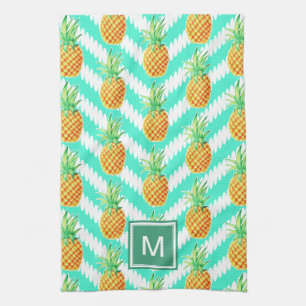 Tropisch eiland Ananas & Chevrons Monogram Theedoek